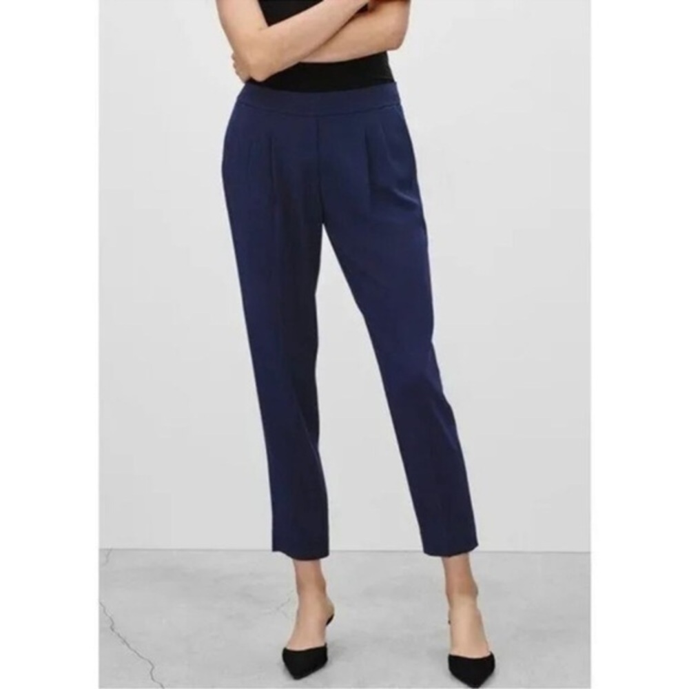BABATON Cohen Pants Navy Blue Pleated Elastic Waist Crop Trouser Size 4‎